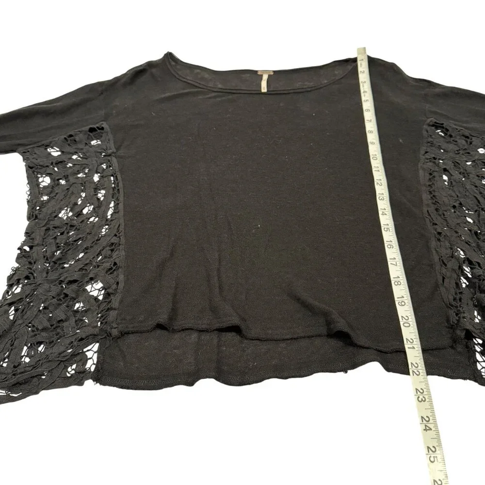 Free People Love Me Do Black Lace Crochet Side Blouse‎ Size XS